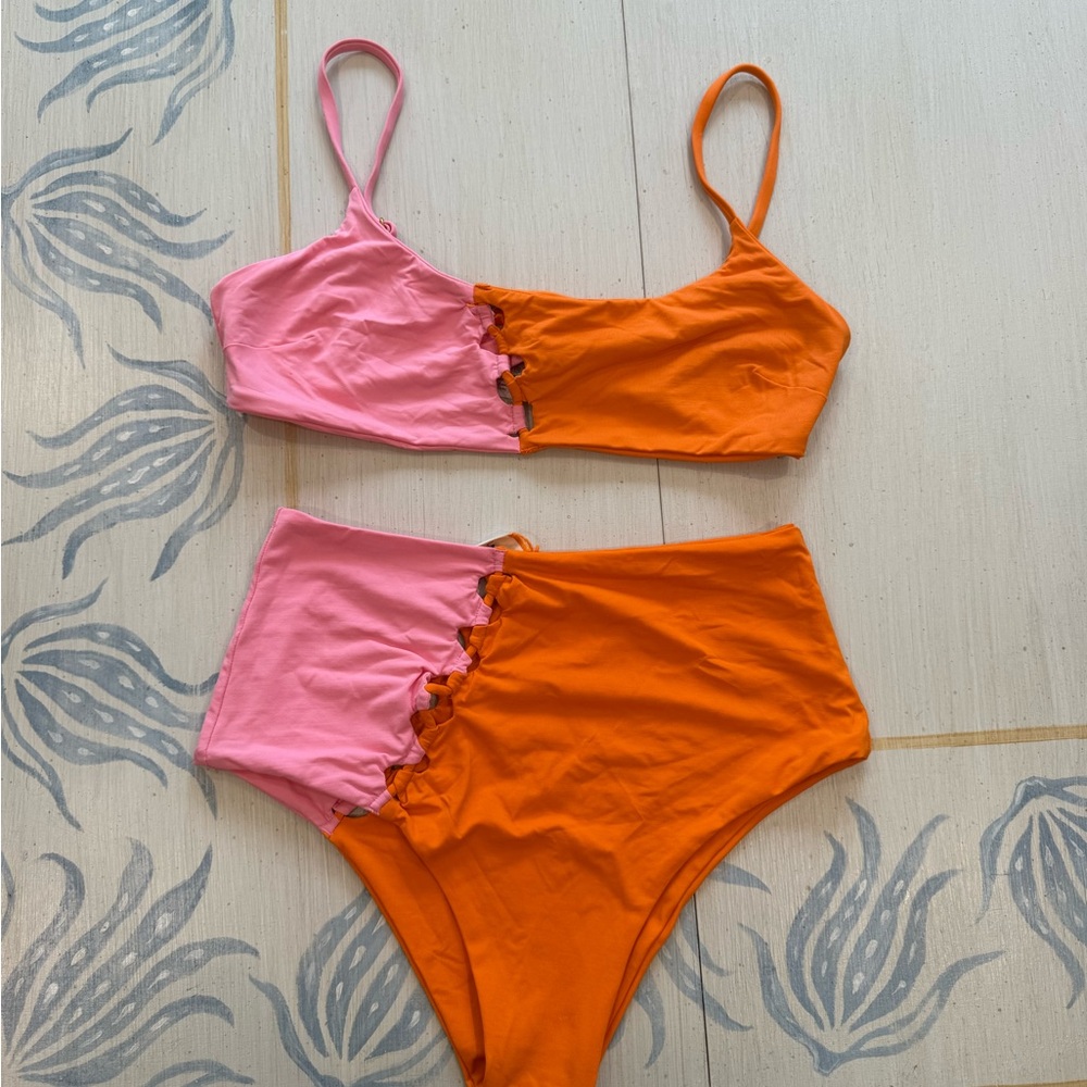Lspace Pink and Orange Two-Piece Swimsuit